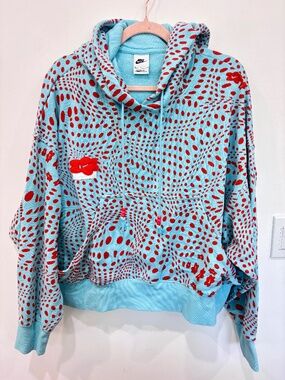 Nike Uphoria Utopia Optical Illusion Dot Print Fleece Hoodie Blue Red S
